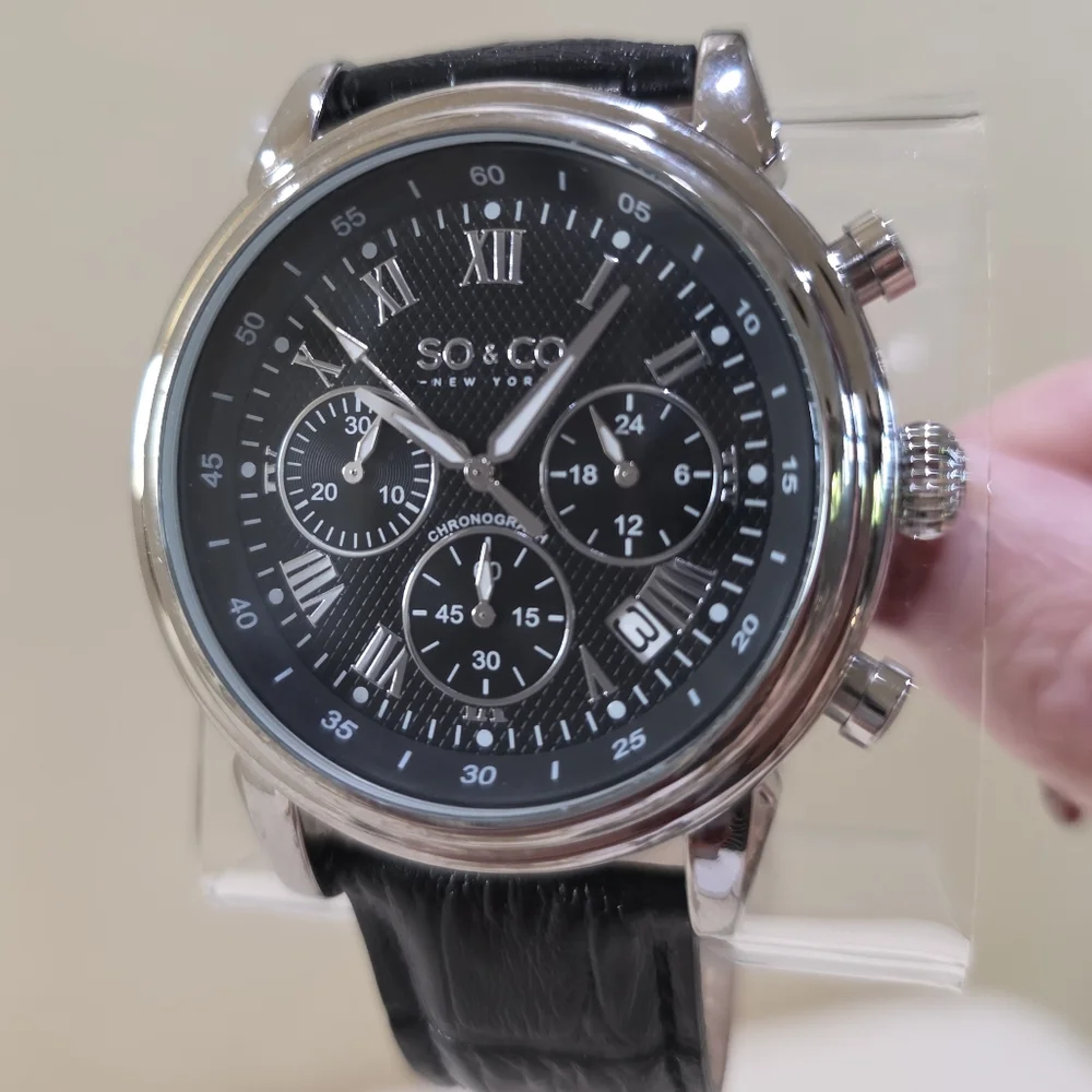 SO&CO New York Tribeca Chronograph Black Silver Sub Dial Men's Wrist Watch 5059